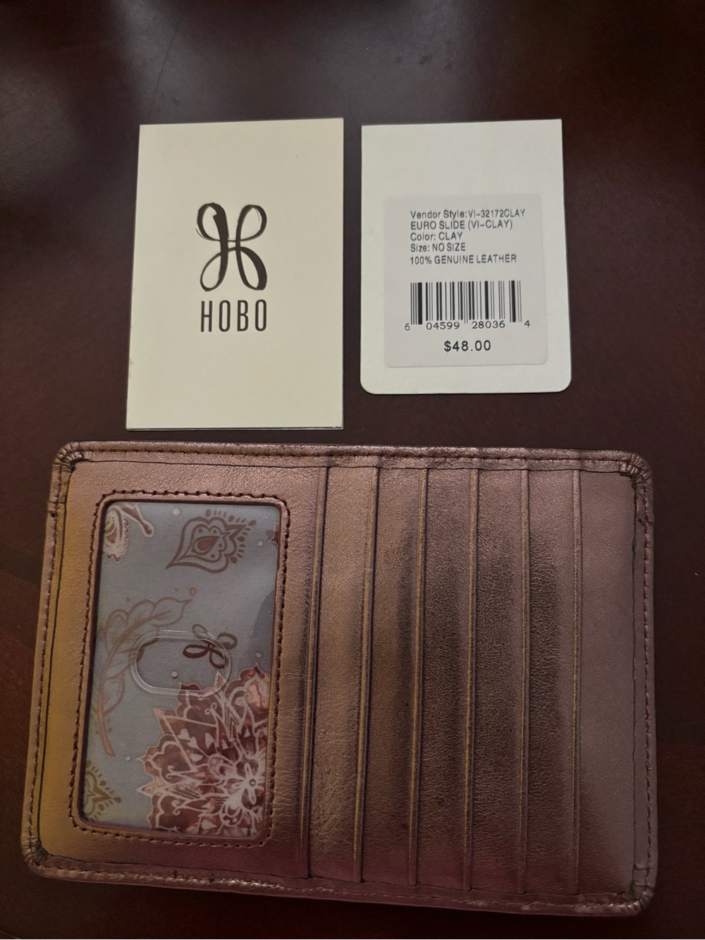 HOBO Metallic Clay Leather Card Wallet in Rose Bronze